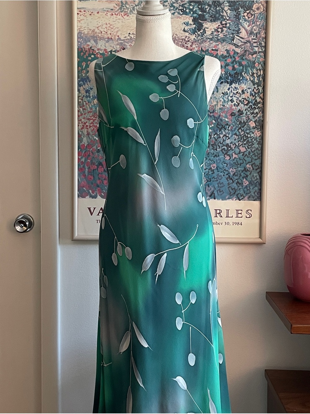 Vintage 90s 100% Silk Green Floral Maxi Dress Cardigan Set Fairy Summer Cottage